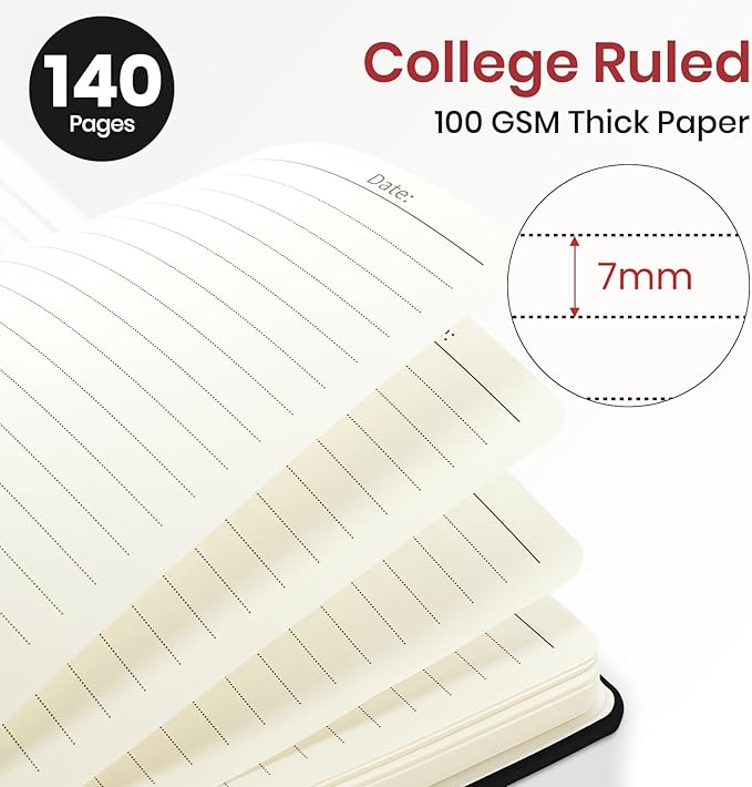 Lined Spiral Journal Notebook for Women, A5 College Ruled Journals for Writing, Hardcover Notebooks for Work, Note taking and Office School Supplies,140 Pages - Black