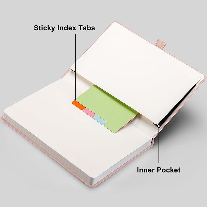 RETTACY Journaling Notebooks, A5 Lined Journal Notebook with 192 Numbered Pages, 5.7'' × 8.3'' Medium Size, for Writing, Work, Office, Leather Hardcover, 100 GSM Thick Paper (Rose Gold)