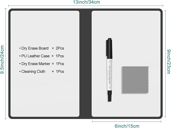 Portable Dry Erase Board,Reusable Whiteboard Notebook, Double-Sided White Board PU Cover 9.5"x6.6" with Marker,Wipe Cloth (Pink)