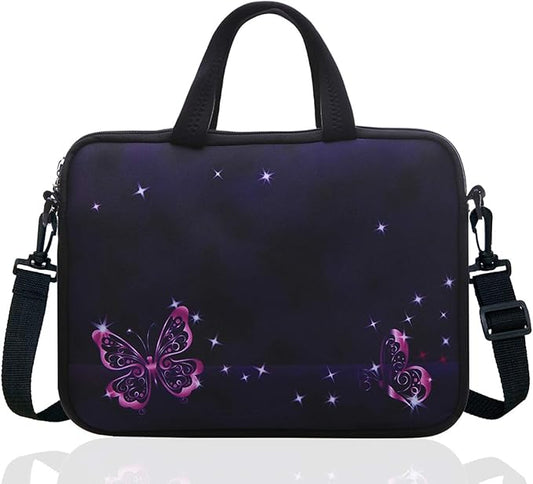 14 Inch Neoprene Laptop Sleeve Case Bag with shoulder strap For 14" Notebook/MacBook/Ultrabook/Chromebook (Red butterfly)