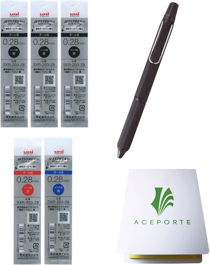 Uni Jetstream EDGE3 0.28mm Oil-based Ballpoint Pen Black Body ＋ Black/Red/Blue Refills, Sticky Notes Value Set
