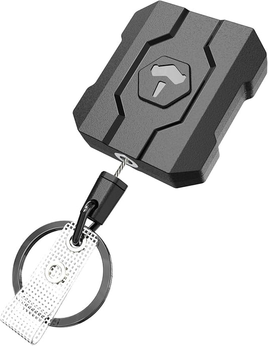 Retractable Keychain Badge Holder with Belt Clip, Heavy Duty Carabiner ID Badge Clip Reel, 32” Steel Retractable Cord, 10 oz Rebound，1pcs Black Belt Clip