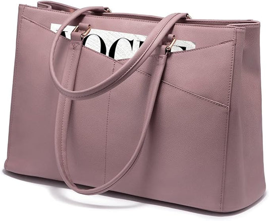 Laptop Tote Bag for Women 15.6 Inch Waterproof Leather Computer Bags Women Business Office Work Bag Briefcase Light Purple