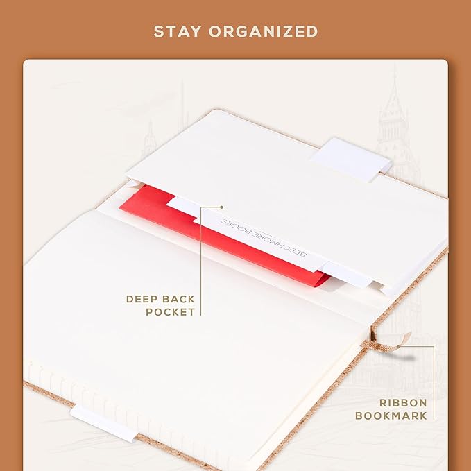 BEECHMORE BOOKS Lined Journal Notebook, 5.8 x 8.3 inch, A5 160 Lined Pages, Hardcover Leather Journals for Women, Men, Writing and Notebooks for Work - 120 GSM Thick Paper, Gifts Box Included