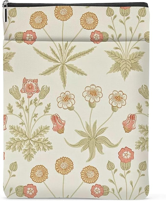 Retro Floral Book Sleeve Book Cover Classic Flower Book Protector with Zipper Christmas Birthday Book Club Gifts Book Accessories for Women Bestie Sister Librarian Girls Bookish Book Lovers Gifts