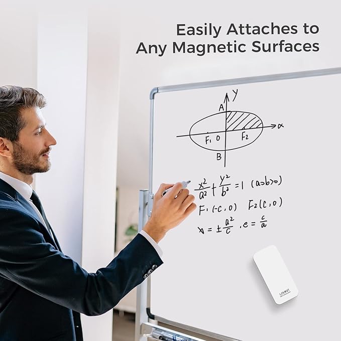 LOUKIN Magnetic Dry Erase Eraser, Whiteboard Eraser, Glass Board Eraser(White), One Bottle of 3.4 fl oz Whiteboard Cleaner Included, for Classroom, Home and Office Use