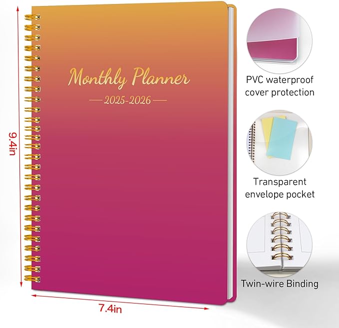 Monthly Planner 2025-2026, 2025 Calendar 24 Months Planner, JAN 2025 - DEC 2026, 7.4"x9.4", Personal Organizer with Monthly Goals, To-Do List, Habit Tracker, 24 Months for School Office Home Planning