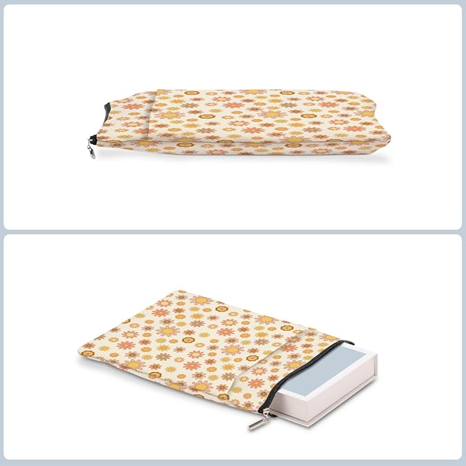 Retro Floral Pattern Book Lovers Gifts Waterproof Book Sleeve Book Pouch Book Protector with Zipper and Front Pocket BookCover Case for Women Girl Best Friend Sister Book Accessories Book Club Gifts