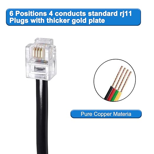 15 FT- 4 Pack Phone Extension Cord, Telephone Cable with Standard RJ11 Plug (6P4C), Black, for Landline Telephones, Fax, Modems, Answering Machines