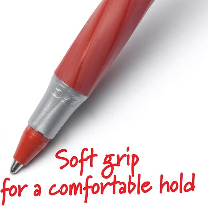 BIC Round Stic Grip Xtra Comfort Ballpoint Pen, Medium Point (1.2mm), Red, 12-Count