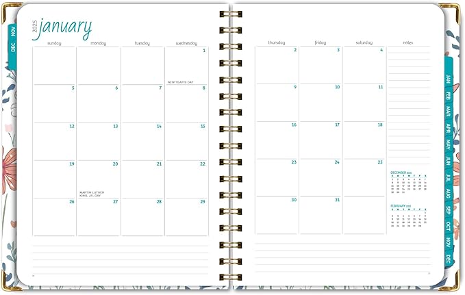 HARDCOVER 2025 Planner, 7"x9": 14 Months (November 2024 - December 2025), Daily Weekly Monthly Planner, Yearly Agenda, Bookmark, Pocket Folder and Sticky Note Set (Colorful Botanicals)