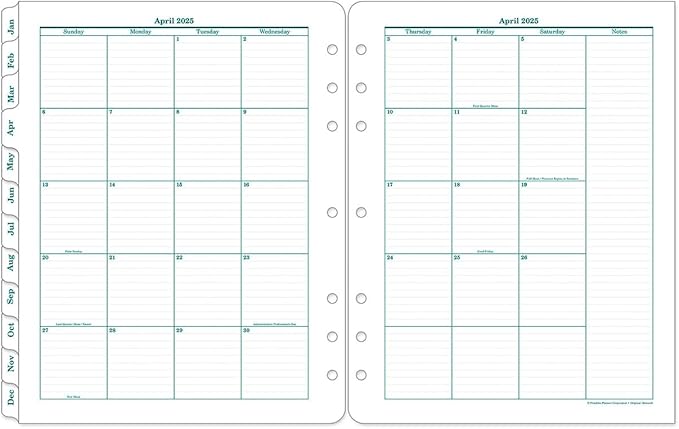 FranklinCovey - Original Two Page Per Day Ring-Bound Planner (Monarch, Apr 2025 - Mar 2026)