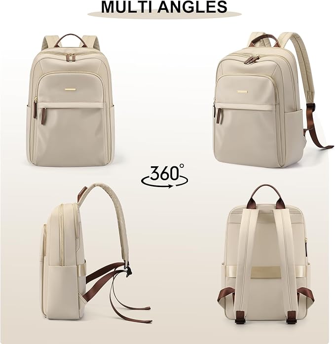 Laptop Backpack for Women Travel Work Commute Casual Daypack Backpack Purse Computer Bags Fit 14 Inch Notebook (Apricot)