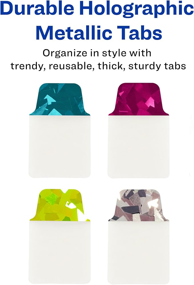 Avery Mini Ultra Tabs, 1" x 1.5", Holographic Jewel Tone Colors, 32 Repositionable Page Tabs (74146)