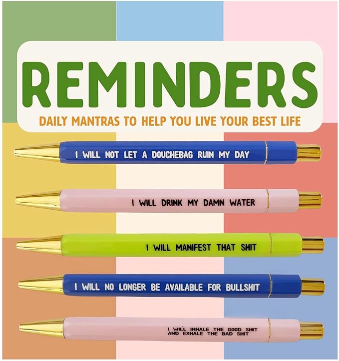 Jxueych Funny Pens 5-Count, Black Ink,Medium Nib 1.0mm, Funny Office Gifts for Coworkers, Personalized Pens Vibrant Funny Quotes Swear Word Daily Pen Set (O)