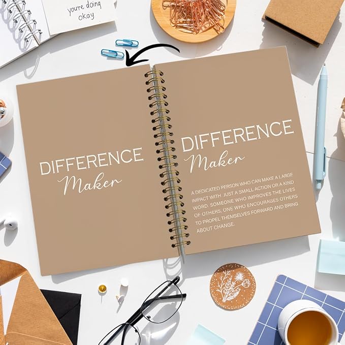 Difference Maker Gift, Difference Maker Definition Spiral Notebook Journal, Motivational Notebooks, Thank You Gifts for Women Men Teacher Coworkers, Hardcover Spiral Notebook 5.5x8.3(Brown)