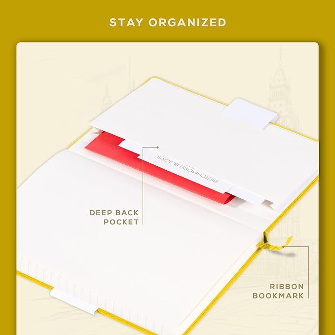 BEECHMORE BOOKS Lined Journal Notebook, 5.8 x 8.3 inch, A5 160 Lined Pages, Hardcover Leather Journals for Women, Men, Writing and Notebooks for Work - 120 GSM Thick Paper, Gifts Box Included