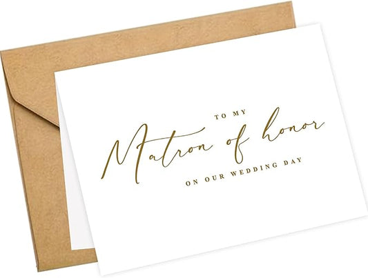 LADY&HOME To My Matron Of Honor On My Wedding Day Card,Bridesmaid Thank You Card Wedding Day Bridesmaid Proposal (Gold Foil,Matron)