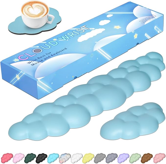 JIKIOU Upgrade Leather Cloud Keyboard Wrist Rest, Cloud Wrist Rest with Non-Slip PU Base, Comfortable Memory Foam Wrist Rest for Computer Laptop Mac Gaming Office and Pain Relief Christmas Wish Gift
