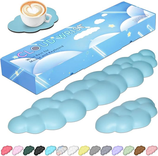 JIKIOU Upgrade Leather Cloud Keyboard Wrist Rest, Cloud Wrist Rest with Non-Slip PU Base, Comfortable Memory Foam Wrist Rest for Computer Laptop Mac Gaming Office and Pain Relief Christmas Wish Gift