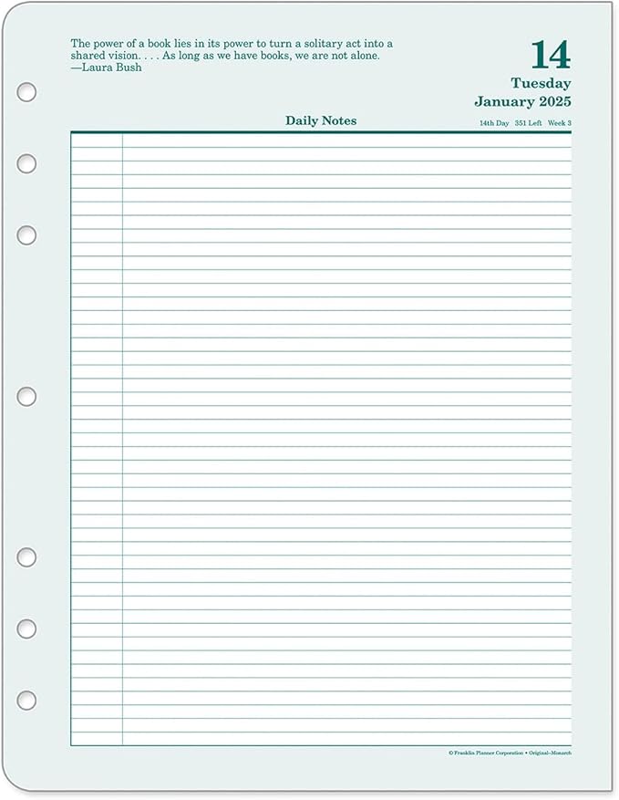 FranklinCovey - Original Two Page Per Day Ring-Bound Planner (Monarch, Jan 2025 - Dec 2025)