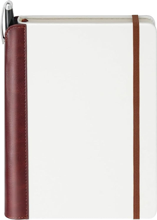 SETTINI® Lined Journal - Modern White Journal for Writing Gift Set - Hardcover Vegan Leather, Includes Luxury Pen in a Unique Pen Holder, 192 Pages, 6 x 8.5 inches, Birthday Gifts
