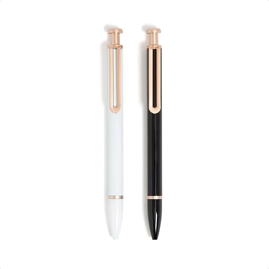 U Brands Monterey Ballpoint Pens, Set of 2, Black and White With Gold Details, Bold (1.0 mm) Point, Black Ink