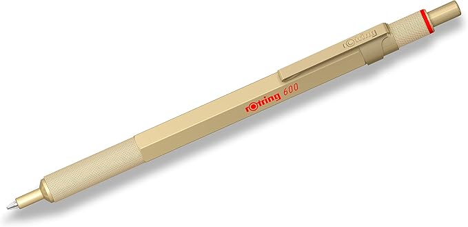 Rotring 600 Metallic Ballpoint Pen Medium Point Black Ink Gold Barrel Refillable 1 Count