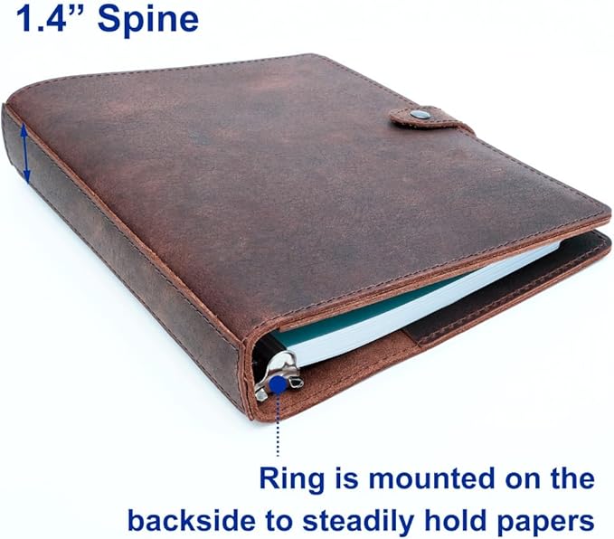 Fan&Ran 2025 Leather Planner 5.5"x8.5" with 3-Ring Leather Binder, 2025 Full Year Weekly & Monthly Pages, Interior Pockets, Refillable