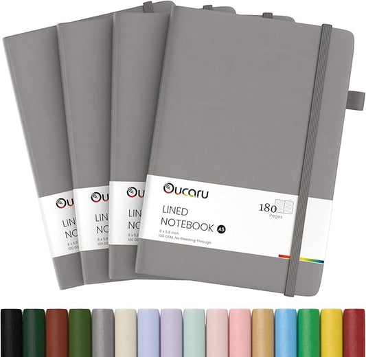 Lined Journal Notebook, 4 Pack, 180 Pages, A5 Journals for Writing, 100 GSM Thick Paper, Small Notebooks Daily Journal for Women Men Work, Business, School, Travel Supplies
