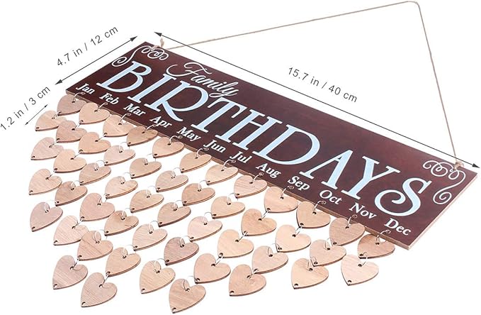 WINOMO Wooden Hanging Reminder Family Birthday Board Plaque Birthday DIY Calendar