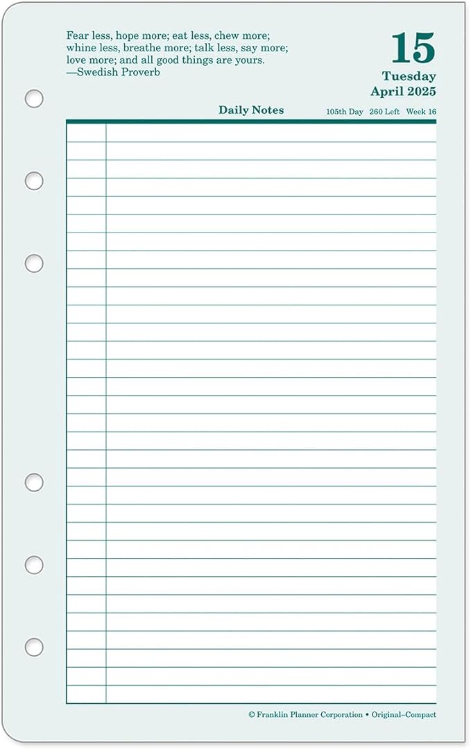 FranklinCovey - Original Two Page Per Day Ring-Bound Planner (Compact, Apr 2025 - Mar 2026)