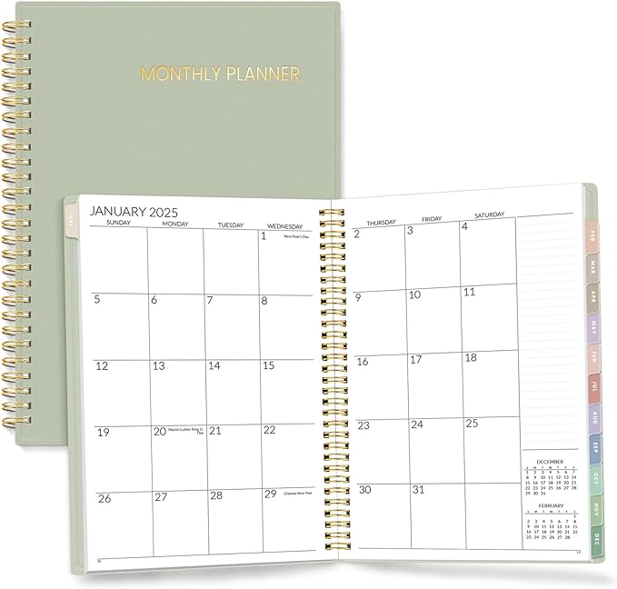 SUNEE 2025-2026 Monthly Planner - 24 Months (Jan 2025 - Dec 2026) Monthly Planner - 7"x10" Monthly Spreads & Yearly Planner, Sage Green