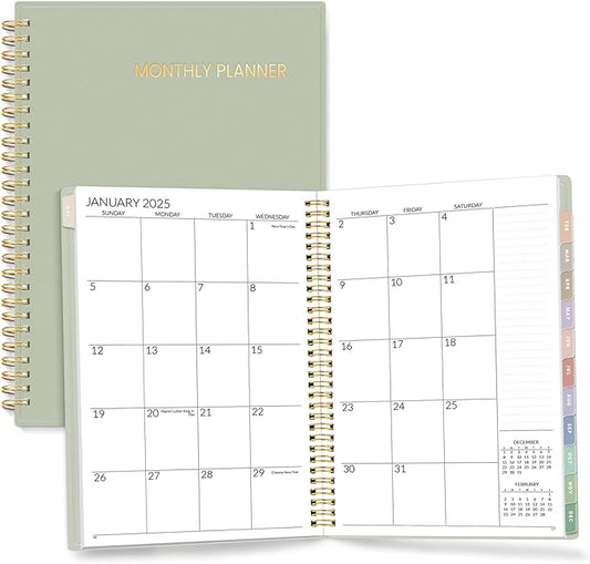SUNEE 2025-2026 Monthly Planner - 24 Months (Jan 2025 - Dec 2026) Monthly Planner - 7"x10" Monthly Spreads & Yearly Planner, Sage Green