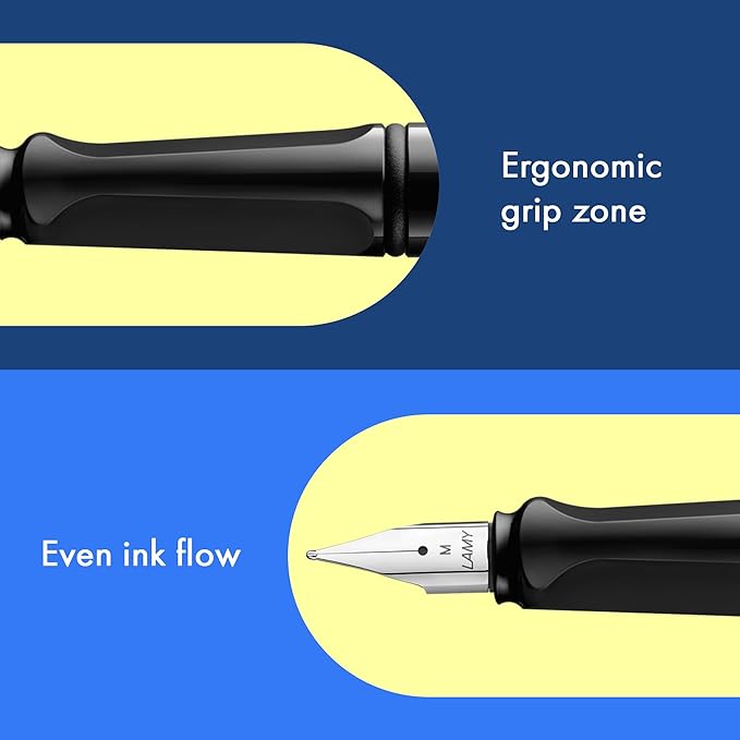 LAMY safari black - Fountain Pen with ergonomic grip & polished steel nib in size EF - ideal for any Writing & Calligraphy - including LAMY T 10 blue cartridge - Right-Handed