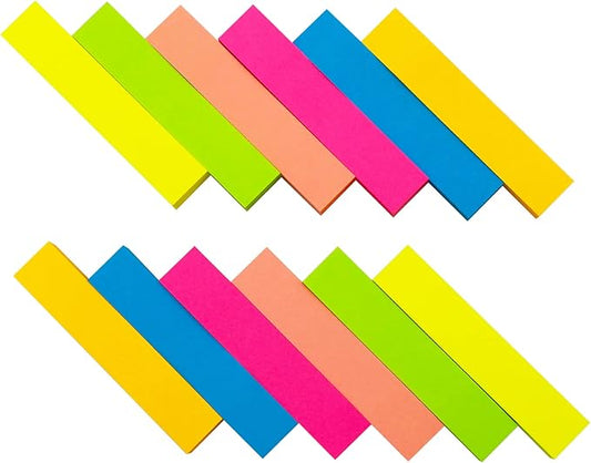 Sticky Notes, 0.6x3 Inch, 1200 Sheets Self-Stick Notes, Easy to Post for School, Office, Notebook, Bright Colors Assorted, 100 Sheets/Pad