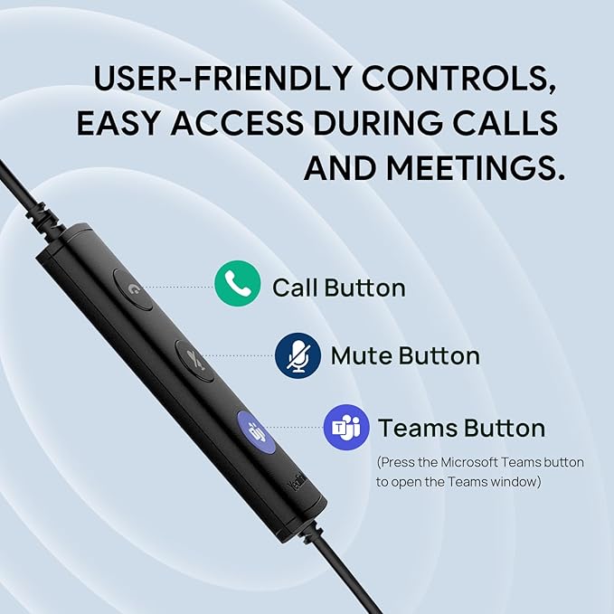 Yealink UH34 USB Headset with Noise Cancelling Mic, Work Headset for PC, Teams Certified Headphones for VoIP Phone Softphone, in Line Control