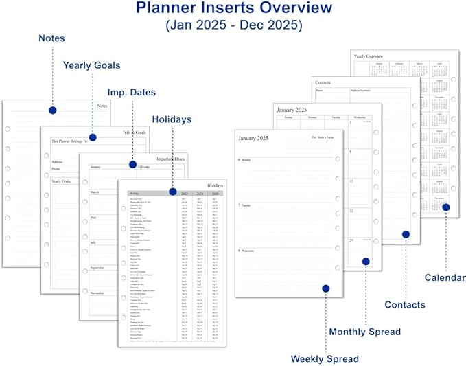 Fan&Ran 2025 Leather Planner 5.5"x8.5" with 3-Ring Leather Binder, 2025 Full Year Weekly & Monthly Pages, Interior Pockets, Refillable