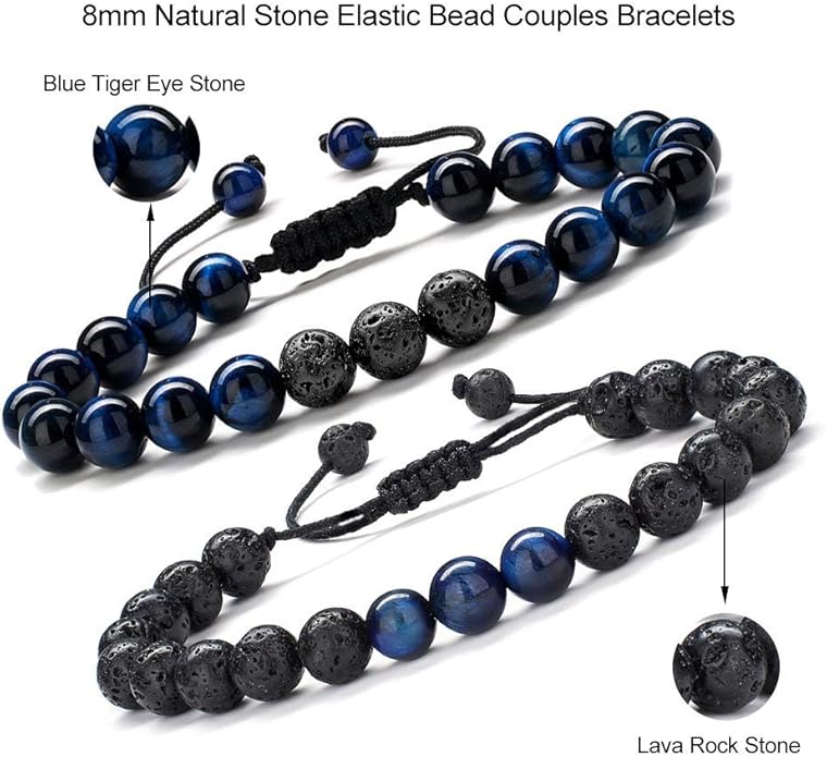 M MOOHAM Natural Stone Bracelets for Men - 8mm Tiger Eye | Matte Agate | Lava Rock Bracelets for Men Teen Boys Gifts Birthday Anniversary Christmas Gifts for Men Teens