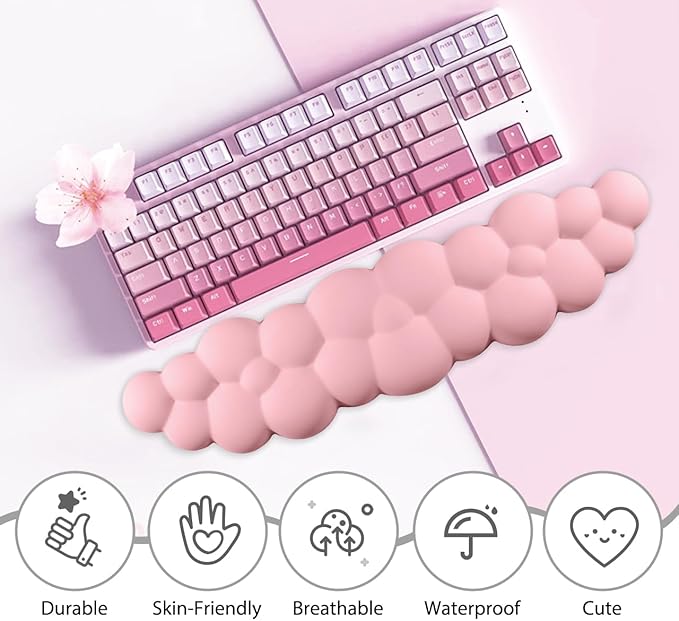 JIKIOU Upgrade Leather Cloud Keyboard Wrist Rest, Cloud Wrist Rest with Non-Slip PU Base, Comfortable Memory Foam Wrist Rest for Computer Laptop Mac Gaming Office and Pain Relief Wish Christmas Gift