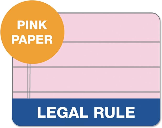 TOPS Prism Writing Pads, 8-1/2" x 11-3/4", Legal Rule, Pink, Perforated, 50 Sheets, 12 Pack (63150)