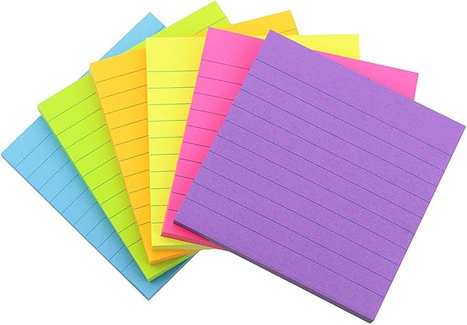 Early Buy 6 Bright Color Lined Sticky Notes Self-Stick Notes 3 in x 3 in, 100 Sheets/Pad, 6 Pads/Pack