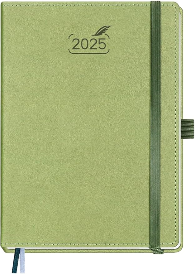 BEZEND 2025 Planner Daily Weekly & Monthly 5.8" x 8.5" (Jan - Dec 2025) Agenda 2025 Vertical Calendar Book with Hourly Schedule, Monthly Tabs, Pen Holder, Vegan Leather Hard Cover - Kiwi