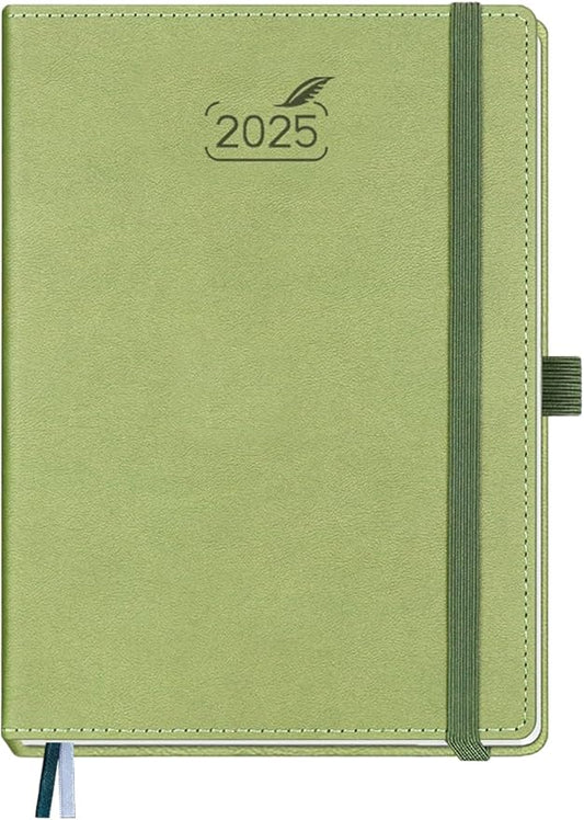 BEZEND 2025 Planner Daily Weekly & Monthly 5.8" x 8.5" (Jan - Dec 2025) Agenda 2025 Vertical Calendar Book with Hourly Schedule, Monthly Tabs, Pen Holder, Vegan Leather Hard Cover - Kiwi