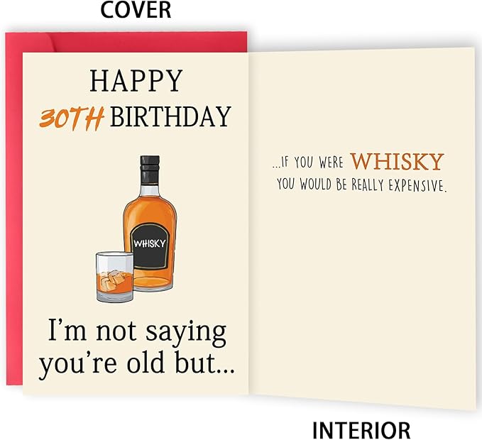 Funny 30th Birthday Decorations for Her Him, Unique 30th Birthday Card Gifts for Women Men, Whiskey 30 Year Old Birthday Gifts Ideas