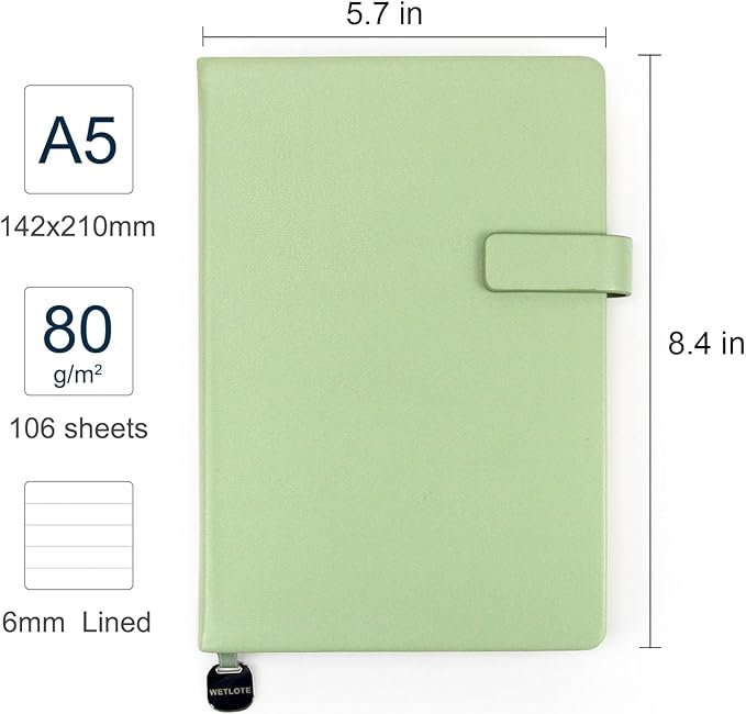 A5 Hard Cover Notebook with Pen Holder, Gold Edges & 180° Lay Flat - Large 5x8.25 Lined, Bookmark, Gift Box - Durable Journal for Office, Study, Travel - Writers, Students (Grass Green)