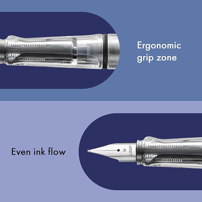 LAMY safari vista - Fountain Pen with ergonomic grip & polished steel nib in size F - ideal for any Writing & Calligraphy - including LAMY T 10 blue cartridge - Right-Handed