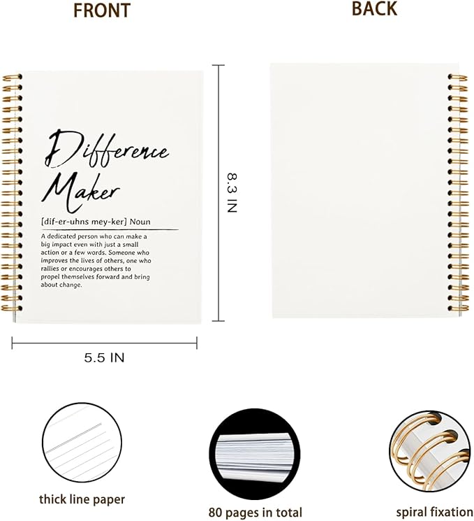 OXW Difference Maker Appreciation Gift, Meeting Notebook for Work, Thank You Gifts for Leader Mentor Manager Boss, Office Supplies Social Worker Notebook, White Hardcover Spiral Notebook 5.5 x 8.3