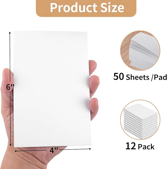 Note Pads 4x6 Inch, 12 Pack Blank Scratch Pads for Writing, 50 Sheets Per Memo Pad for Jotting Down Quick Notes, White Pad of Paper for Grocery Shopping Lists, Tear off Notepad, Small Server Notebook