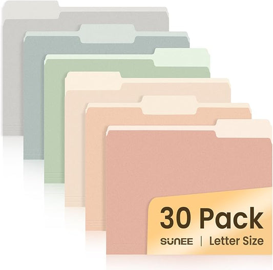 SUNEE File Folders, 30 Pack Manilla Folders 8.5 x 11, Colored File Folders Home Office School Supplies for Documents Files Paper,6 Pastel Colors